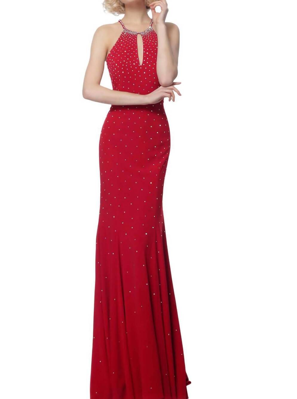 NEW JOVANI beaded jersey dress in red